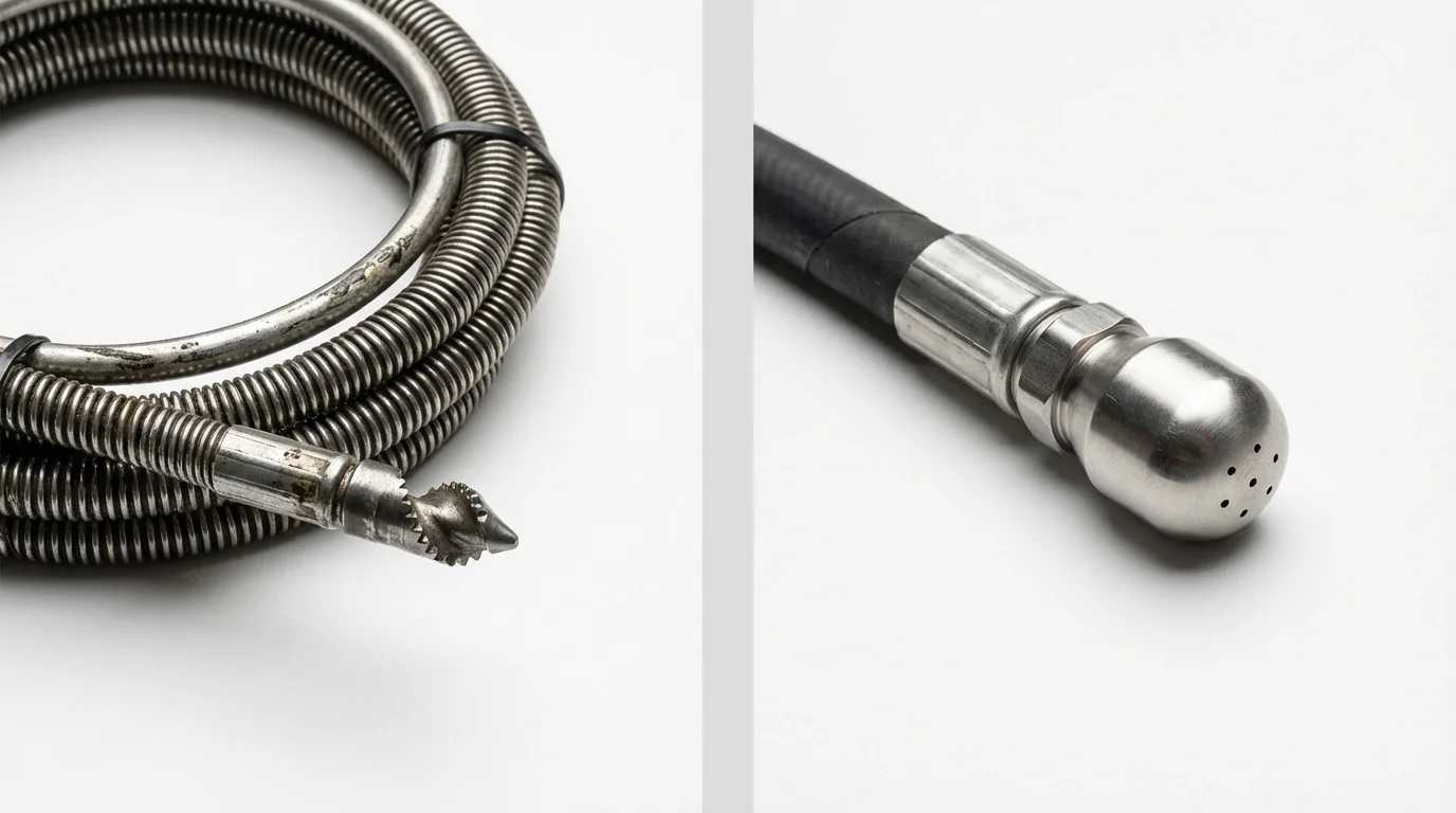 Drain snake cable and hydro jetting nozzle used for drain cleaning in Ellsworth, KS